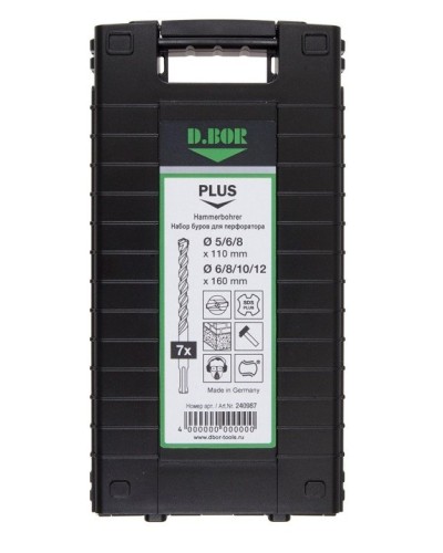 Набор буров SDS-plus V PLUS 7шт, 2-cutting (240987). Набор буров SDS-plus (5,6,8х110 мм; 6,8,10,12х160 мм). D.BOR в Копейске