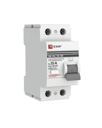 УЗО ВД-100 2P 25А 30мА тип AC эл-мех  PROxima (elcb-2-25-30-em-pro). Выключатель дифференциального тока (УЗО). EKF в Копейске