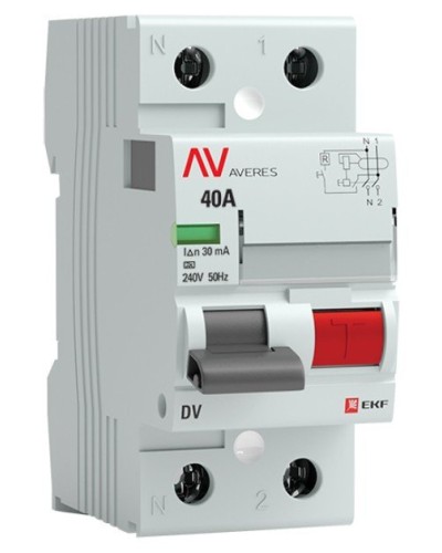 DV 2P 40А/ 30мА (AC)  AVERES (rccb-2-40-30-ac-av). Выключатели дифференциального тока (УЗО). EKF в Копейске