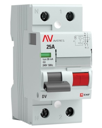 DV 2P 25А/ 30мА (A)  AVERES (rccb-2-25-30-a-av). Выключатели дифференциального тока (УЗО). EKF в Копейске