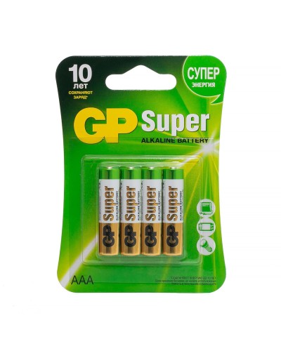 GP Super Alkaline 24A AAA (GP 24A-2CR4), упак. 4 шт. БЛИСТЕР. Алкалиновые батарейки. GP Batteries в Копейске