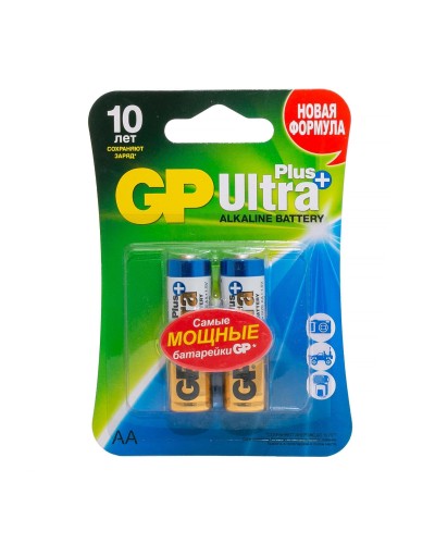 GP Ultra Plus Alkaline 15A AA (GP 15AUP-2CR2), упак. 2 шт. БЛИСТЕР. Алкалиновые батарейки. GP Batteries в Копейске