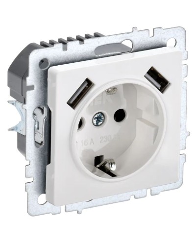 Розетка с з/к с USB A+A 2,1А РЮш10-1-БрБ белый BRITE (BR-R14-16-U21-D21-K01). Розетка с заземлением с защитными шторками, 2,1А. IEK в Копейске