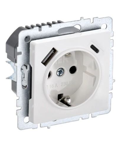 Розетка с з/к с USB A+C 18Вт РЮш11-1-БрБ белый BRITE (BR-R14-16-U22-018-K01). Розетка с заземлением с защитными шторками, 18Вт. IEK в Копейске