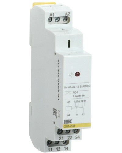 Реле промежуточное модульное OIR 2 контакта 8А 12В AC/DC (OIR-208-ACDC12V). Реле промежуточное модульное. IEK в Копейске