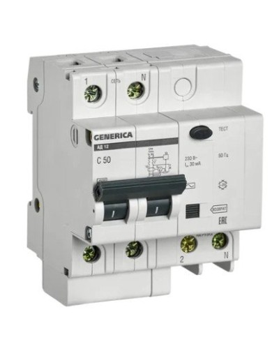 GENERICA АД12 2Р 50А 30мА (MAD15-2-050-C-030). Автоматический выключатель дифференциального тока. IEK в Копейске