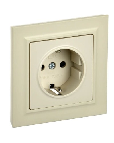 Розетка с з/к РСР14-1-0-БрКр бежевый BRITE (BR-R14-16-K10-F). Розетка с заземлением с защитными шторками в сборе. IEK в Копейске