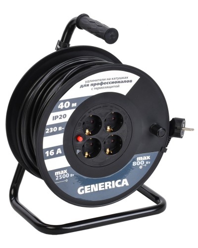 УК40 4 места 2P+PE, 40м GENERICA (WKP20-16-04-40-G). Удлинитель на катушке с термозащитой, 3х1,5кв.мм. IEK в Копейске