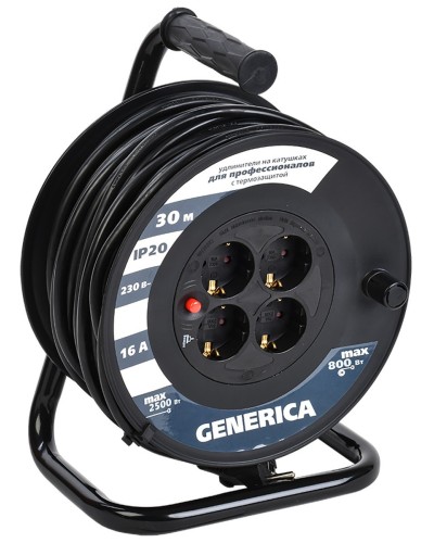 УК30 4 места 2P+PE, 30м GENERICA (WKP20-16-04-30-G). Удлинитель на катушке с термозащитой, 3х1,5кв.мм. IEK в Копейске