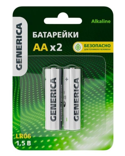 Батарейка Alkaline LR06/AA GENERICA (2 шт) (ABT-LR06-ST-L02-G). Батарейка щелочная. IEK в Копейске