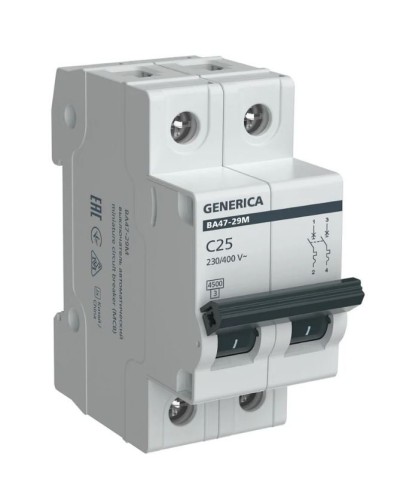 GENERICA ВА47-29М 2P C 25А 4,5кА (MVA21-2-025-C-G). Автоматический выключатель. IEK в Копейске