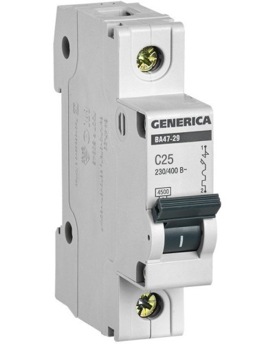 GENERICA ВА47-29 1P C 25А 4,5кА (MVA25-1-025-C). Автоматический выключатель. IEK в Копейске