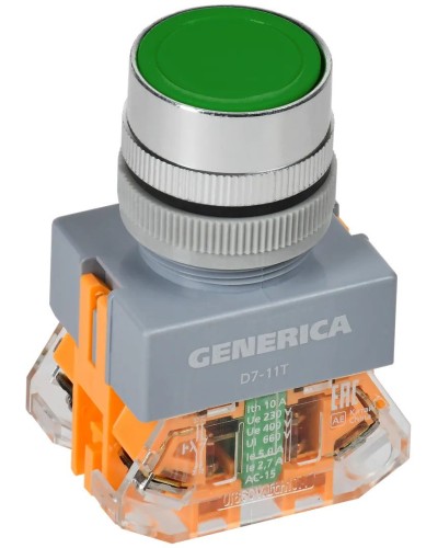 Кнопка D7-11T d=22мм зеленая GENERICA (BBT50-11T-3-21-K06-G). Кнопка управления с фиксацией. IEK в Копейске