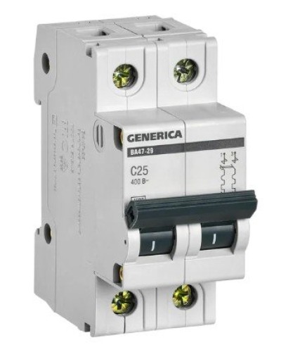 GENERICA ВА47-29 2P C 25А 4,5кА (MVA25-2-025-C). Автоматический выключатель. IEK в Копейске
