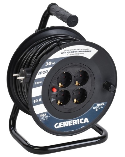 УК30 4 места 2P+PE, 30м GENERICA (WKP10-10-04-30-G). Удлинитель на катушке с термозащитой, 3х1,0кв.мм. IEK в Копейске
