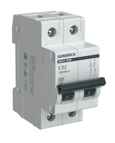 GENERICA ВА47-29М 2P C 32А 4,5кА (MVA21-2-032-C-G). Автоматический выключатель. IEK в Копейске