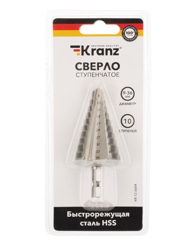 Сверло по металлу ступенчатое 9,0-36,0 мм 110 mm 62 HRC Kranz (KR-12-6604): Сверло по металлу шлифованное в Копейске