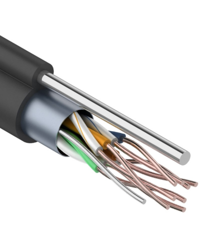 F/UTP, CAT 5e, PE, 4PR, 24AWG, OUTDOOR, SOLID, черный, с тросом, 305м, REXANT (01-0144). Кабель «витая пара» (LAN) для структурированных систем связи. Rexant в Копейске