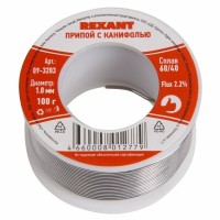 Припой с канифолью REXANT, 100 г, Ø1.0 мм, (олово 60%, свинец 40%), катушка, блистер (09-3203): Припой