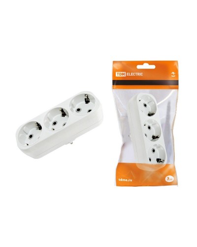 Блок на 3 гнезда 2П+З плоский 16А 250B TDM (SQ1806-0033). Розетка. TDM ЕLECTRIC в Копейске