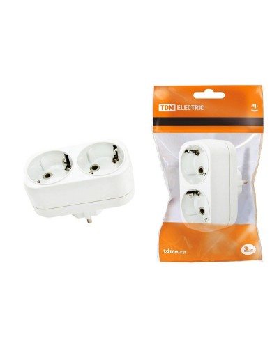 Блок на 2 гнезда 2П+З плоский 16А 250B TDM (SQ1806-0026). Розетка. TDM ЕLECTRIC в Копейске
