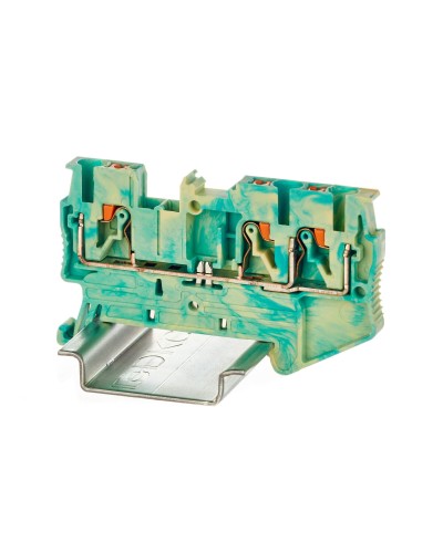Клемма заземления, 3 точки подключения, 2.5 кв.мм (VPR-2.5-TWIN-PE-YG). Клемма заземления, зажим push-in. ДКС в Копейске