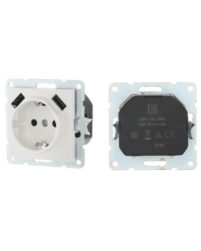 Розетка с з/к + 2xUSB разъема, 2А, белый LK60 (868004-1). Розетка. Экопласт в Копейске