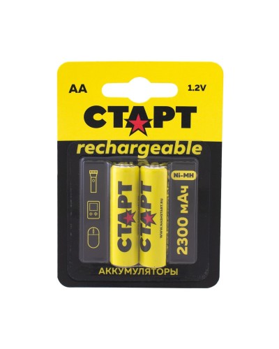 СТАРТ HR6 (AA, 2300 mah), упак. 2 шт. БЛИСТЕР. Перезаряжаемые аккумуляторы. СТАРТ в Копейске
